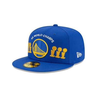 Blue Golden State Warriors Hat - New Era NBA Championship Trophy 59FIFTY Fitted Caps USA0982176